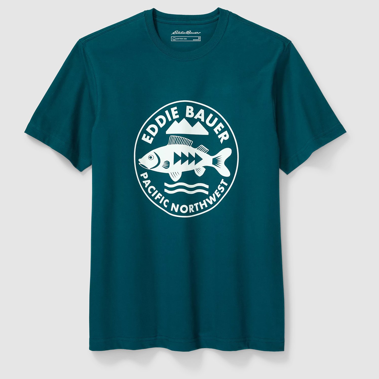 Eddie Bauer Graphic T-Shirt - Fishing Emblem - Blue Spruce - Size XL