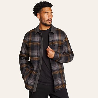 Mens Eddies Favorite Faux Shearling-Lined Flannel Shirt Jacket