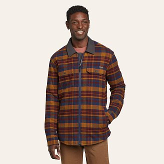 Mens Eddies Favorite Faux Shearling-Lined Flannel Shirt Jacket