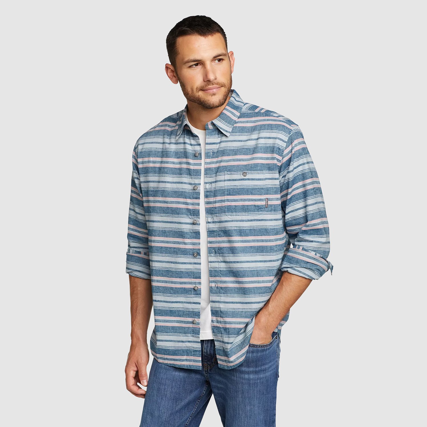 Eddie Bauer Cotton Long Sleeve Solid Casual Button-Down Shirts for