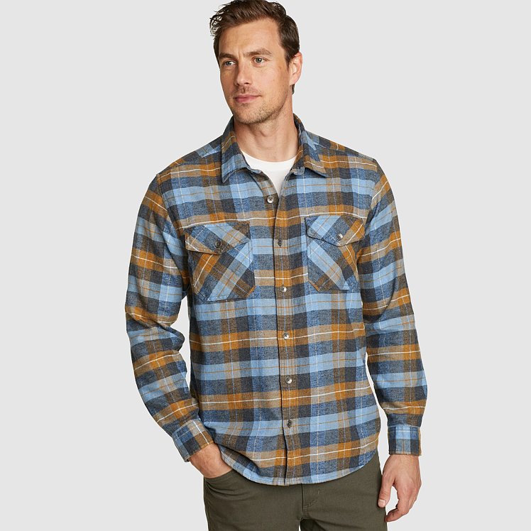 Eddie Bauer Relaxed Fit Blue Plaid Flannel Heavyweight top Jacket Men's Size Large