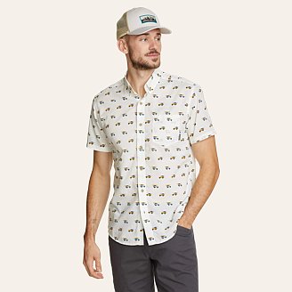 Eddie Bauer Men's Baja Short-Sleeve Shirt - Print - Off White - L