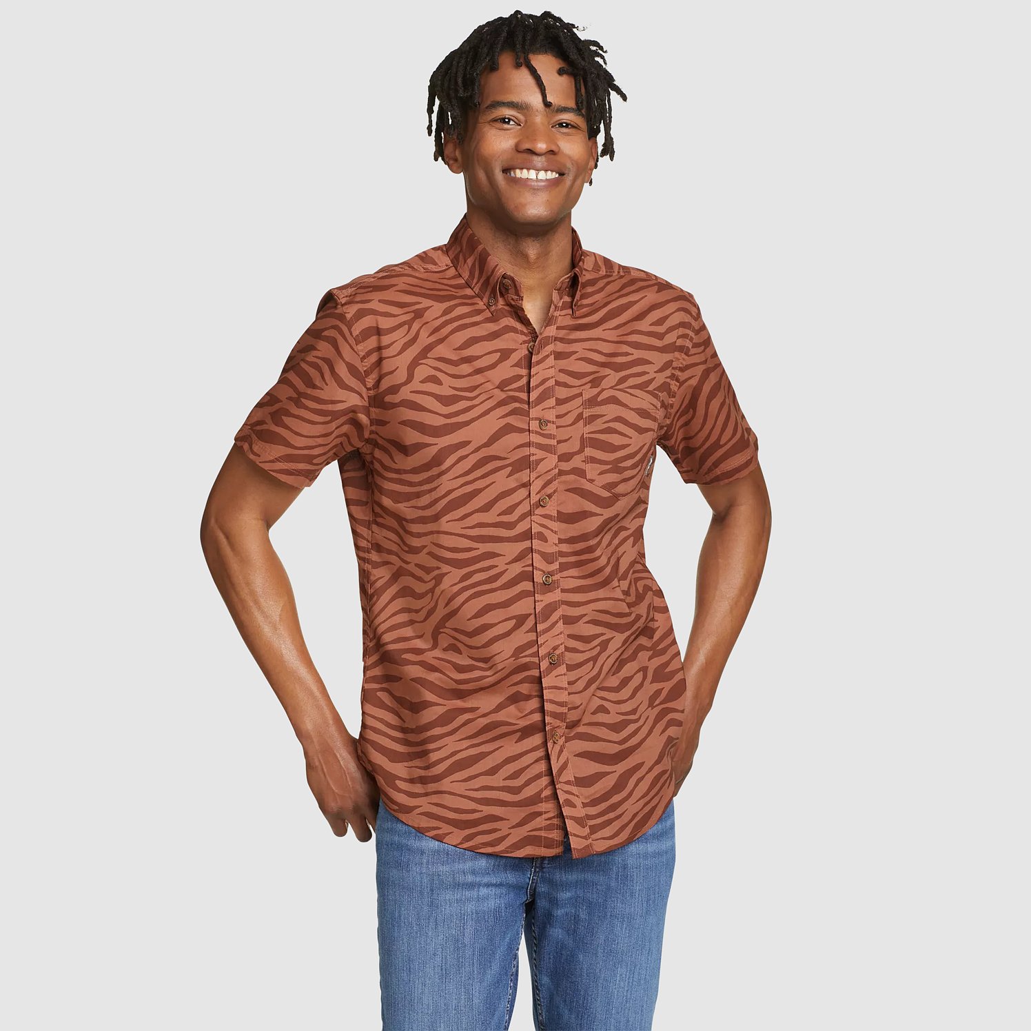 Eddie Bauer Men's Baja Short-Sleeve Shirt - Print - Cocoa - Size L