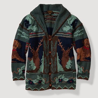 Image of Women's Patchwork Intarsia Knit Shawl Collar Sweater