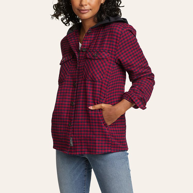 Women s Flannel Hoodie Shirt Jacket