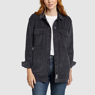 Women's Solid Cord Shirt Jacket