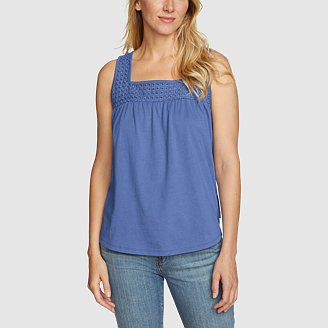 Women's Everyday Cutwork Square Neck Tank