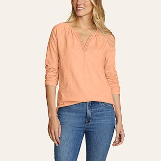 Women's Daisy Slub Long-Sleeve Notch-Neck Shirt