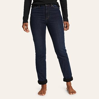 Women's Fleece Lined Jeans Thermal Flannel Lined Trouser Winter