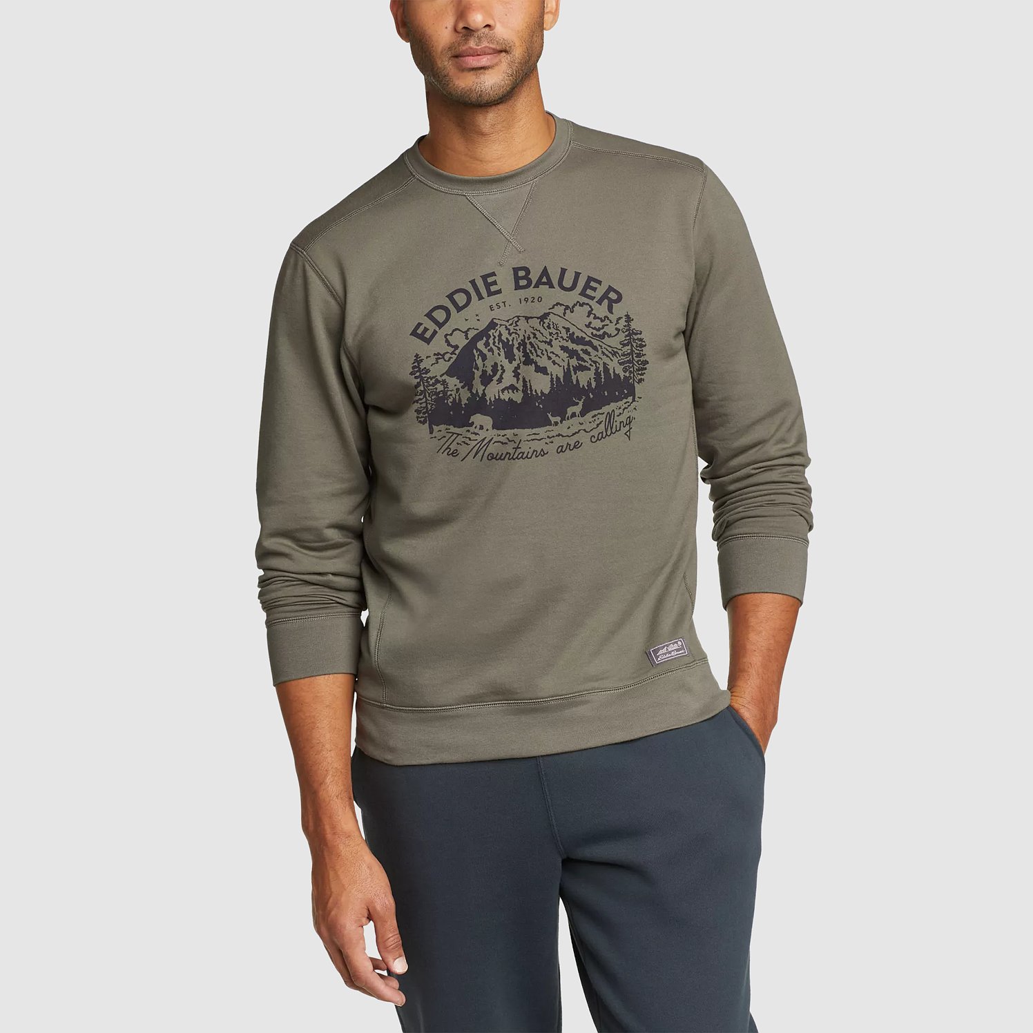 Eddie Bauer Men's 2 Pack Dark Grey Graphic & Sage Green Crew S/S T