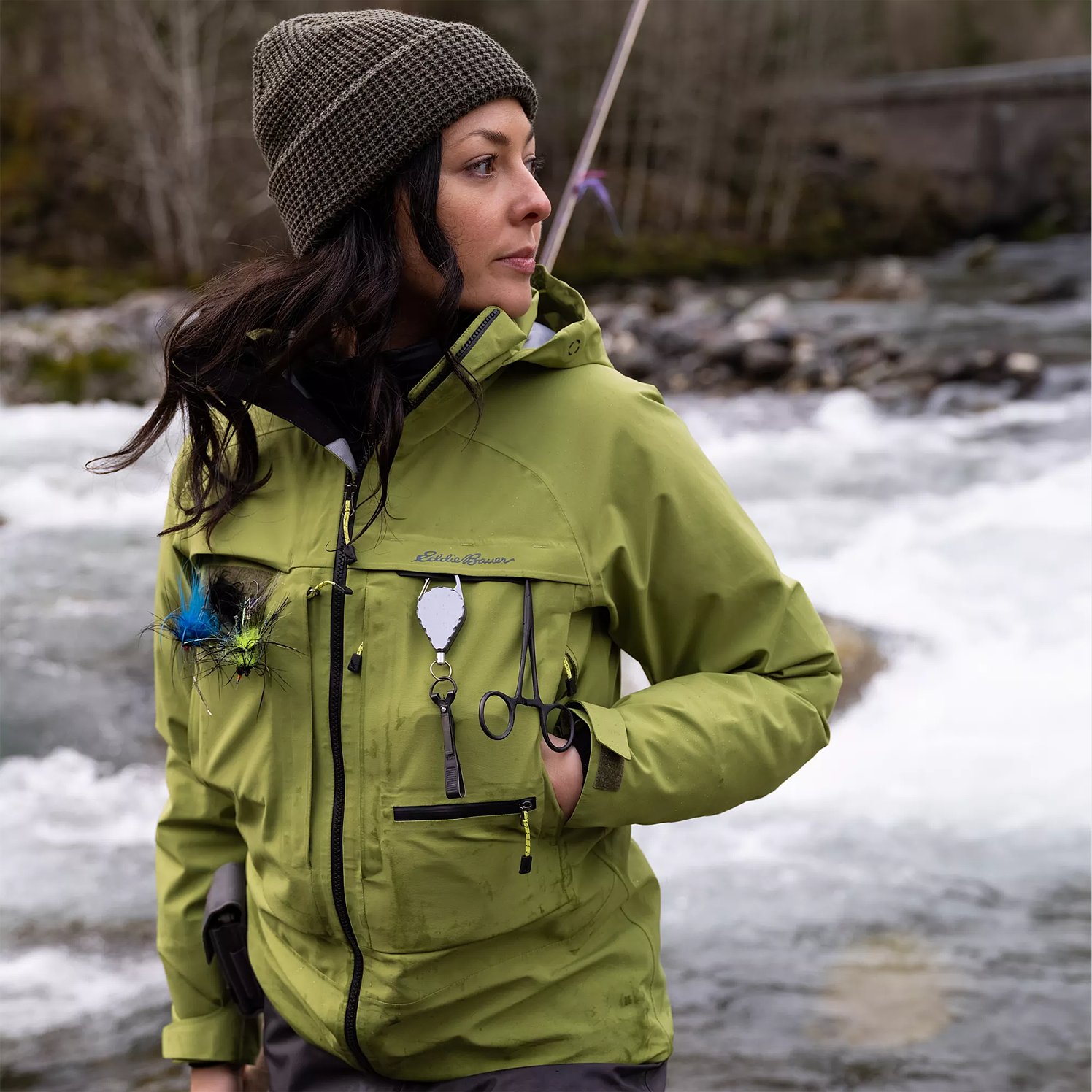 Eddie Bauer Women's Mendline Wading Waterproof Rain Jacket - Green Olive - XS