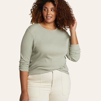 Womens Essentials Ribbed Crew Long-Sleeve Shirt