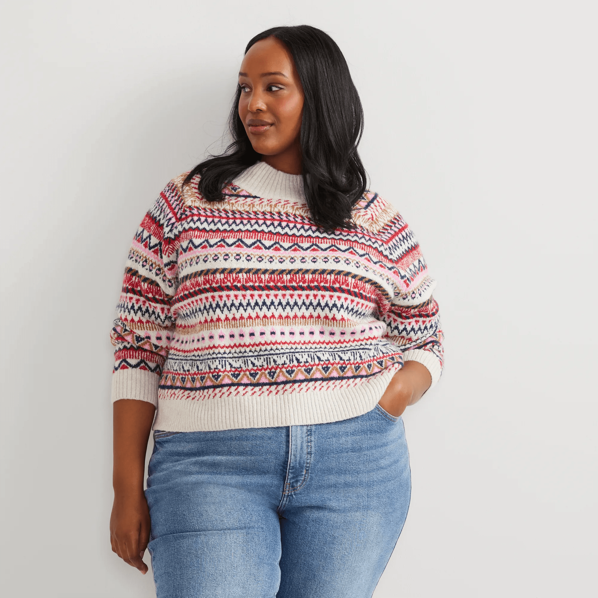 Warm Tidings Mock Neck Sweater - Fair Isle Pattern