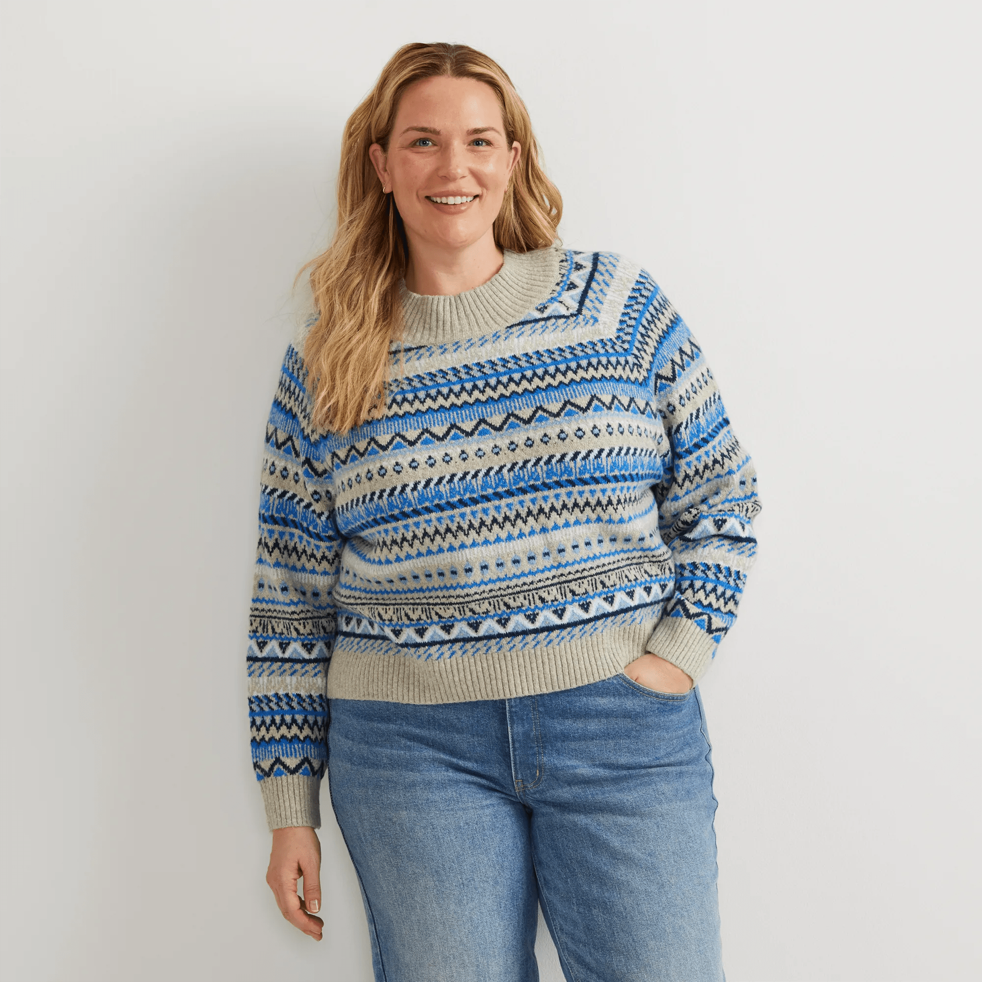 Warm Tidings Mock Neck Sweater - Fair Isle Pattern