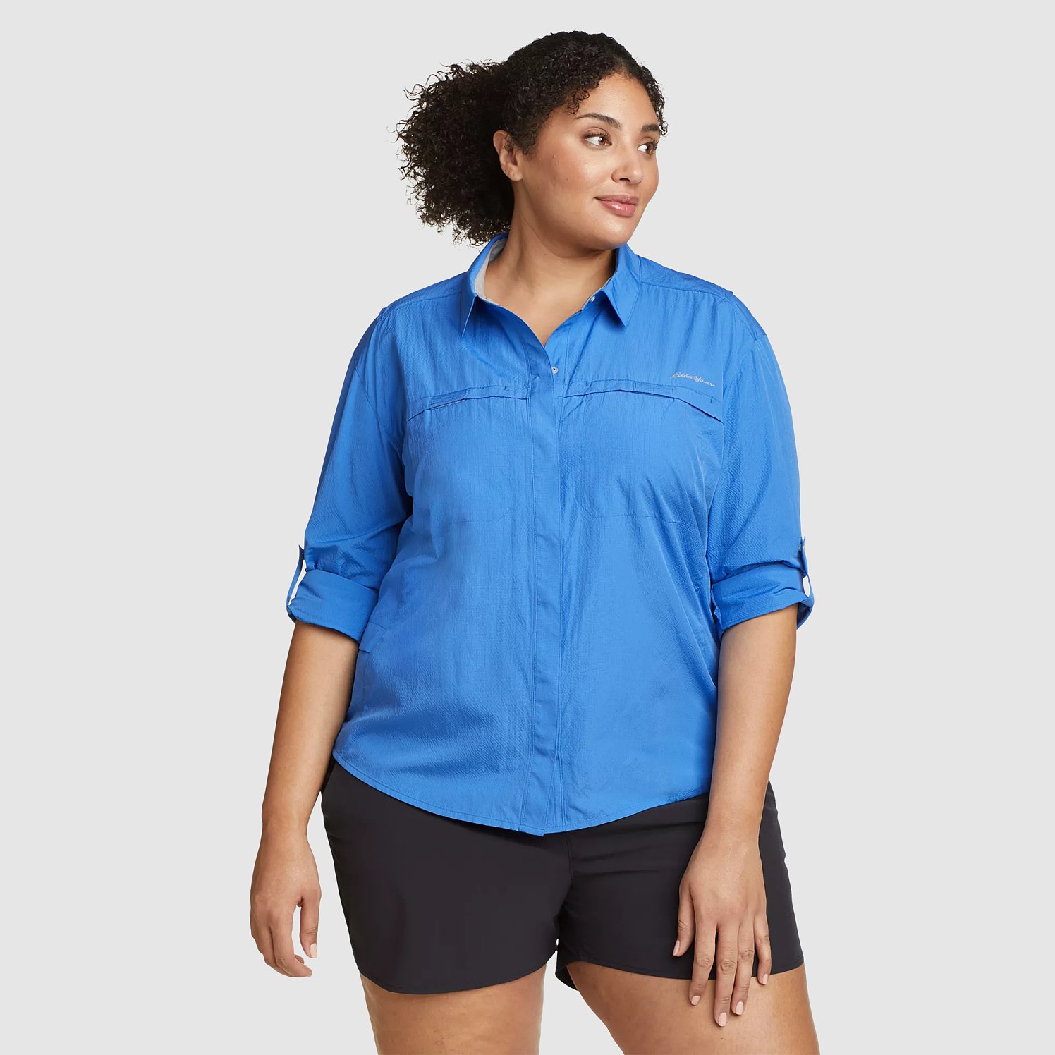 Eddie Bauer Athletic Compression Shirt Women Medium Blue Short Sleeve  Activewear